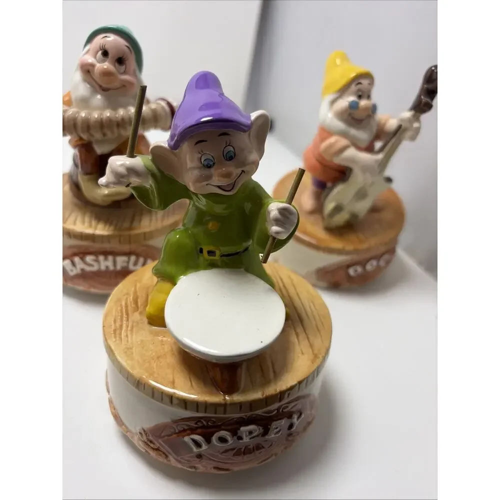 RARE Vintage - Set Schmid Snow White 7 Dwarfs Rotating Music Boxes 1987 Working